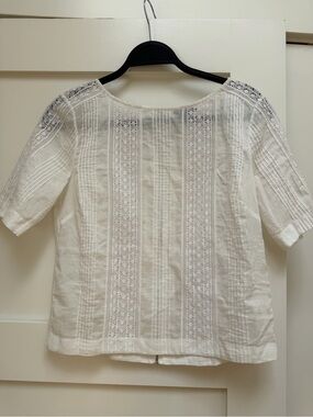 Theory White Lace-Panel Cotton Blouse